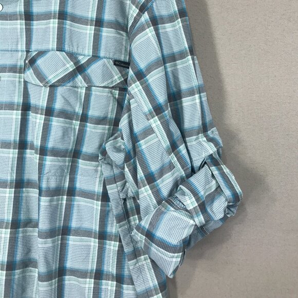 Columbia Shirt Men's 3XT Blue Plaid Omni-Shade PFG Button Down Roll Tab Sleeve - Picture 9 of 16